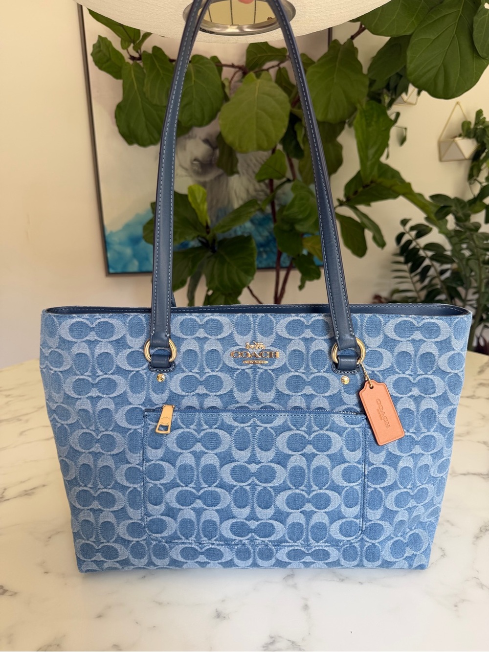 Coach Station Tote Bag In Signature Denim CDB88 Gold / Indigo Blue Shoulder
